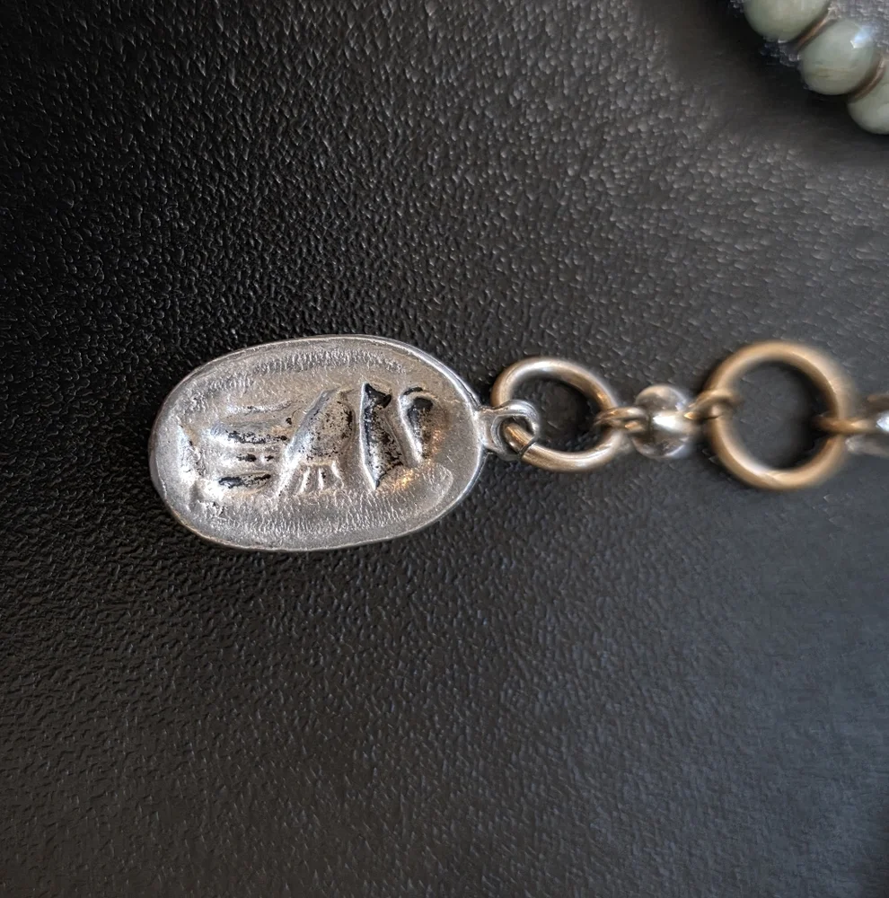 Jade Beaded Necklace W/ Lampwork Pendant And Egyptian Scarab Hangtag - Picture 7 of 7